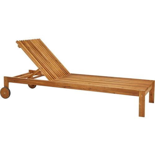 BELIANI Gartenliege Hellbraun Akazienholz mit Rollen Verstellbare Rückenlehne Latten-Optik Garten Outdoor Terrasse Ausstattung Möbel Sonnenliege