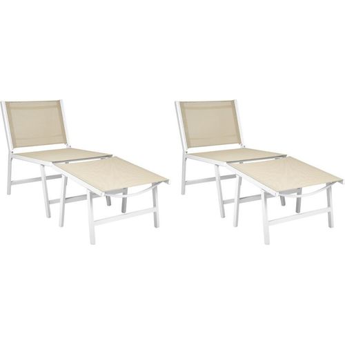 BELIANI Gartenstuhl 2er Set Beige Aluminium mit Hocker Schnelltrocknende Bespannung Rückenlehne Modernes Design Terrasse Balkon Outdoor Metallstuhl