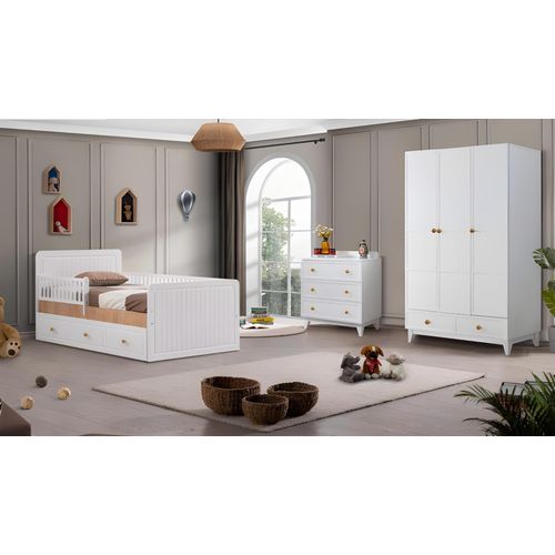 Modern Komplette Kindermöbel Bett Holz Set 3tlg Kinderzimmer Weiß neu