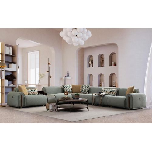 Hellgrünes Textil Sofa Wohnzimmer L-Form Eckcouch Designer Polster Möbel