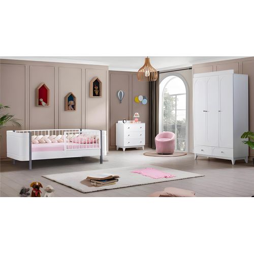 Kinderzimmer Garnitur Kinderbett Weiß Möbel Set Kommode Kleiderschrank Holz