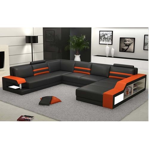 Designersofa Ecksofa Couch Ledersofa Polster Sitz Eck Garnitur mit Licht PHX1