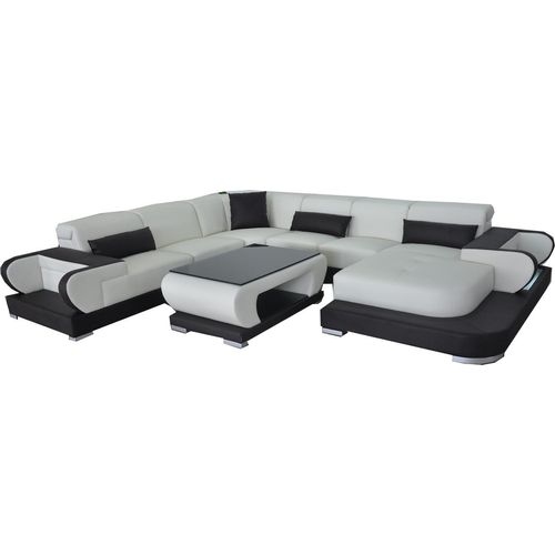 Couch Ecksofa Leder Wohnlandschaft Garnitur Design Modern Sofa UForm G8002+Tisch