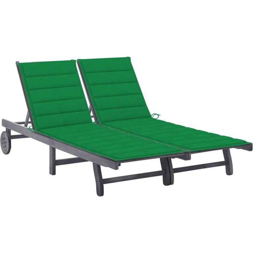 Möbel 2-Personen-Sonnenliege mit Auflage Grau Akazie Massivholz - Gartenliegen 3061394