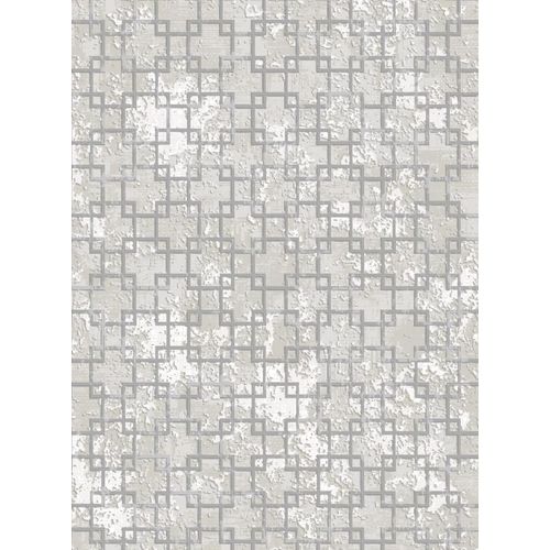 Moderner Teppich mit Quadratischen Mustern Kurz Flor Grau Wohnzimmer Teppiche