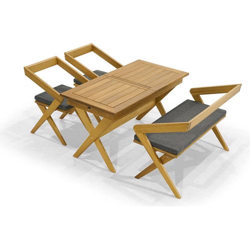Dunkelbraune Gartenmöbel Designer Polstermöbel 2x Stühle Sitzbank 4tlg