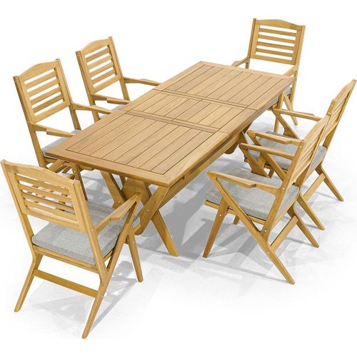 Designer Outdoor Garnitur Holzstühle Robuster Esstisch Edle Garten Möbel