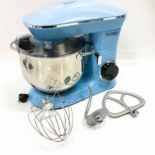 Vezzio Planetenmixer, Elektromixer, 1500 W, 10-Gang-Küchenmaschine mit 8,5-Liter-Edelstahlschüssel, Rührbesen, Schneebesen, Knethaken (blau)