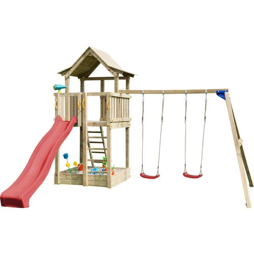 Spielturmking Spielturm PAGODA mit Rutsche + Doppelschaukel - Rot 1,50 m DH458