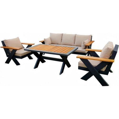 Schwarz Modern Polstergarnitur Edle Gartenmöbel Moderner Kaffeetisch 5tlg Neu
