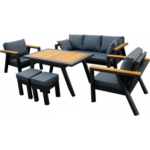 Sitzgruppe Gartenmöbel Set Sofa Sessel Stühle Tisch 6tlg Terrasse Schwarz