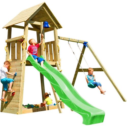 Spielturmking Spielturm BELVEDERE mit Rutsche + Einzelschaukel - Grün DH222