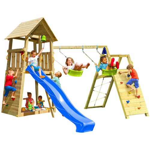 Spielturmking Spielturm BELVEDERE mit Rutsche + Kletterwand + Doppelschaukel - Blau DH813