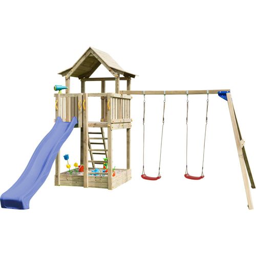 Spielturmking Spielturm PAGODA mit Rutsche + Doppelschaukel - Blau 1,20 m DH735