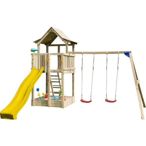 Spielturmking Spielturm PAGODA mit Rutsche + Doppelschaukel - Gelb 1,50 m DH459