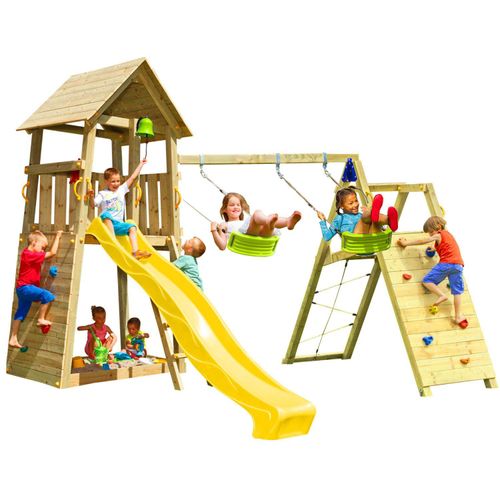 Spielturmking Spielturm BELVEDERE mit Rutsche + Kletterwand + Doppelschaukel - Gelb DH819