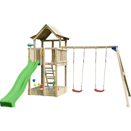 Spielturmking Spielturm PAGODA mit Rutsche + Doppelschaukel - Grün 1,50 m DH461