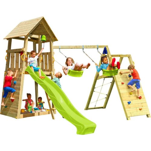 Spielturmking Spielturm BELVEDERE mit Rutsche + Kletterwand + Doppelschaukel - Grün DH812