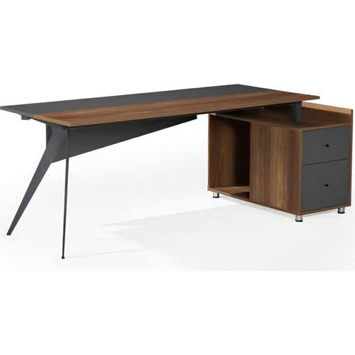 Arbeitstisch Schreibtisch Bürotisch mit Schrank Arbeitszimmer Braun-Grau