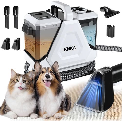 KNKA PRO Waschsauger, Teppichreiniger, Polsterreiniger für Sofa, Vorleger, Polster, Auto Nass-Trocken-Sauger mit starker Saugkraft 550W, 16kPa, 70dB, 1,9L großer Wassertank, Weiß