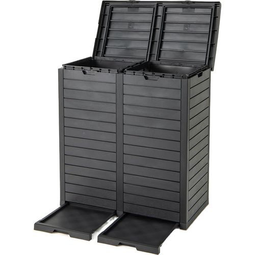 COSTWAY Mülleimer mit Doppeldeckel, 235 L, Mülltonne Outdoor, Abfalltonne mit ausziehbarer Auffangschale&Griff, Müllbehälter, Abfalleimer Schwarz