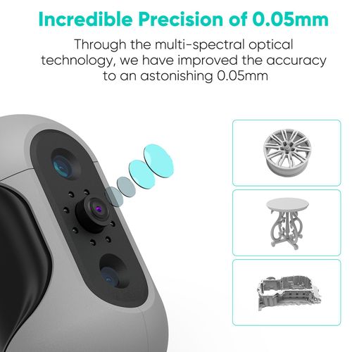 3DMakerpro Mole Handheld-3D-Scanner fuer 3D-Drucker. 0,05 mm Genauigkeit und 0,1 mm Aufloesung. 10?FPS Scannen schwarzer Objekte mit Anti-Shake-Linsen. Realistische Farben und Texturen. Unterstuetzt Drehtisch-Scan. 15C1500?mm. 3D-Modell-Scanner. Wird mit Farbkit geliefert. Kompatibel mit Win10/11 und MacOS 11/12 (Luxusversion).