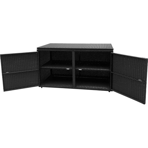 Auflagenbox, Rattan Gartenschrank mit 2 Ebenen, Deckel & 2 Türen, 335 L Gartenbox, 60 x 115 x 65 cm Aufbewahrungsbox Outdoor (Schwarz)