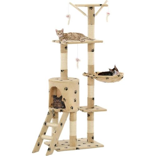 Katzenkratzbaum mit Sisal 138 cm Beige Pfoten-Aufdruck