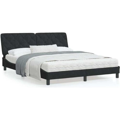 Bett mit Matratze Schwarz 160x200 cm Samt