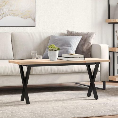 Couchtisch X-Gestell 110x40x45,5 cm Massivholz Kiefer Stahl