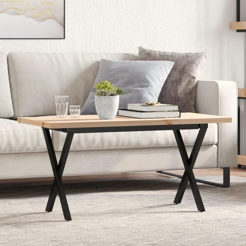 Couchtisch X-Gestell 90x40x45,5cm Massivholz Kiefer & Stahl