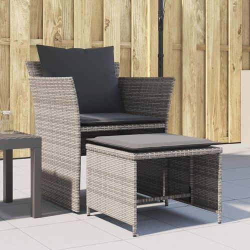 Gartenstuhl mit Fußhocker Grau Poly Rattan