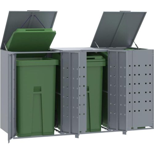 Mülltonnenbox für 3 Tonnen Grau 207x79x117 cm Stahl
