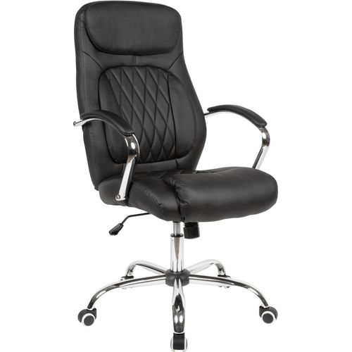 Schreibtischstuhl Bezug Kunstleder Schwarz Bürodrehstuhl bis 120 kg, Design Drehstuhl Höhenverstellbar, Bürosessel mit Armlehnen & niedriger Rückenlehne