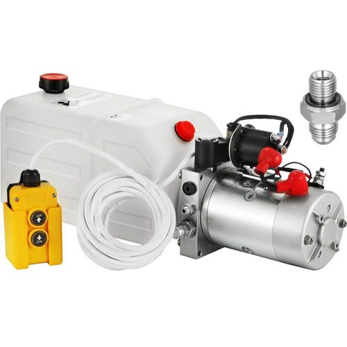 Hydraulikpumpe 12V 7L Tank Autoaufzug - Hydraulische Kunststoffpumpe - Stromversorgungseinheit - Einfachwirkend für Kippanhänger