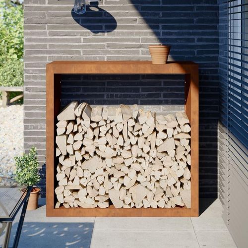 Brennholzregal 100x40x100 cm Cortenstahl, Kaminholzregale 2024 Neu DesignMöbel