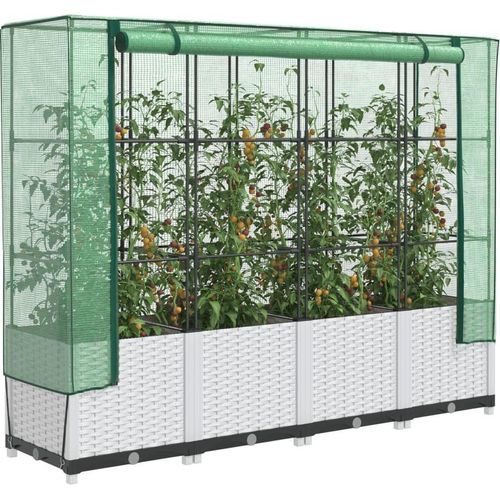 Hochbeet mit Gewächshaus-Aufsatz Rattan-Optik 160x40x138 cm