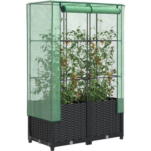 Hochbeet mit Gewächshaus-Aufsatz Rattan-Optik 80x40x138 cm