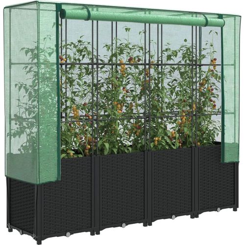 Hochbeet mit Gewächshaus-Aufsatz Rattan-Optik 160x40x153 cm