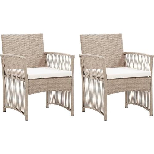 Gartensessel mit Sitzkissen 2 Stk. Beige Poly Rattan