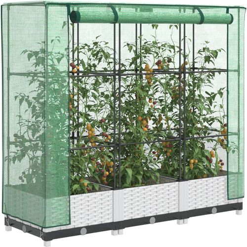 Hochbeet mit Gewächshaus-Aufsatz Rattan-Optik 120x40x123 cm