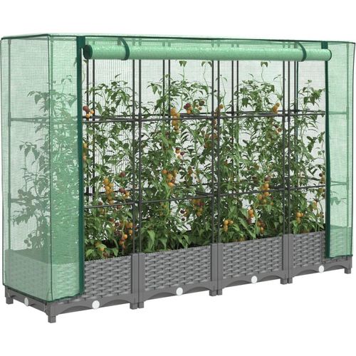 Hochbeet mit Gewächshaus-Aufsatz Rattan-Optik 160x40x123 cm
