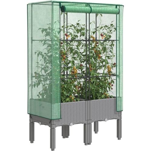 Hochbeet mit Gewächshaus-Aufsatz Rattan-Optik 80x40x140 cm