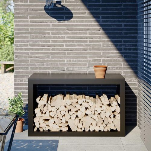 Brennholzregal Schwarz 100x40x60 cm Stahl, Kaminholzregale 2024 Neu