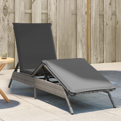 Sonnenliege mit Auflage Grau Poly Rattan, Gartenliegen 2024 Neu DesignMöbel