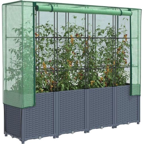 Hochbeet mit Gewächshaus-Aufsatz Rattan-Optik 160x40x153 cm
