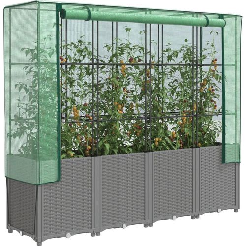 Hochbeet mit Gewächshaus-Aufsatz Rattan-Optik 160x40x153 cm