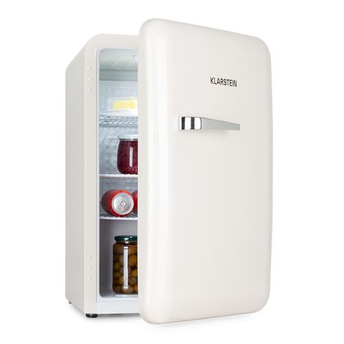 Klarstein Audrey Mini - kleiner Kühlschrank, kompakte Mini-Bar, freistehend, Kompressionskühlung, Fassungsvermögen, Kühlung: 0 - 10 °C, Mini-Kühlschrank mit 70 Liter Fassungsvermögen, weiß