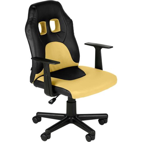 DELUKE® Kinder Bürostuhl MIA - 83x56x59, Schwarz/Gelb | Kunstleder | Kunststoff Gestell | ergonomische Bürostühle Homeoffice Stuhl mit Rollen