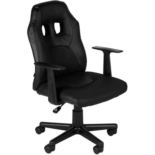 DELUKE® Kinder Bürostuhl MIA - 83x56x59, Schwarz/Schwarz | Kunstleder | Kunststoff Gestell | ergonomische Bürostühle Homeoffice Stuhl mit Rollen